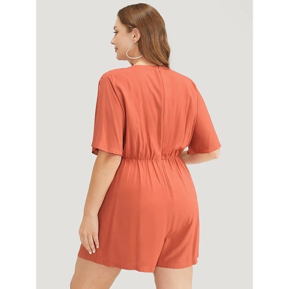 2/$25 Size 14 - 16 • 1x BloomChicCoral Pocket Button Belted Knotted Front Romper - Picture 2 of 8